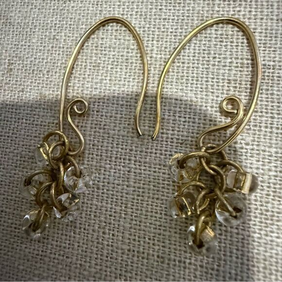 DESIGNER-STYLE GOLD DROP EARRINGS WITH CLEAR BEADS - Picture 6 of 17